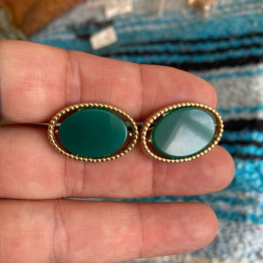 Swank gold and green stone cuff links